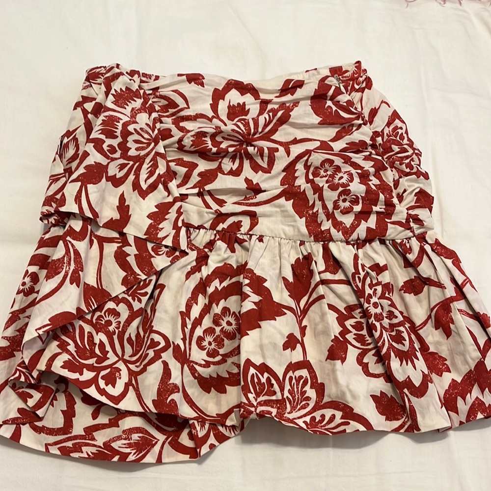 Zara Red and White Floral Mini Skirt